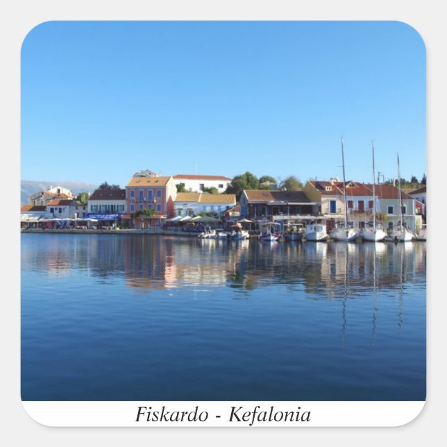 Pegatina Cuadrada Fiskardo - Kefalonia (Anverso)