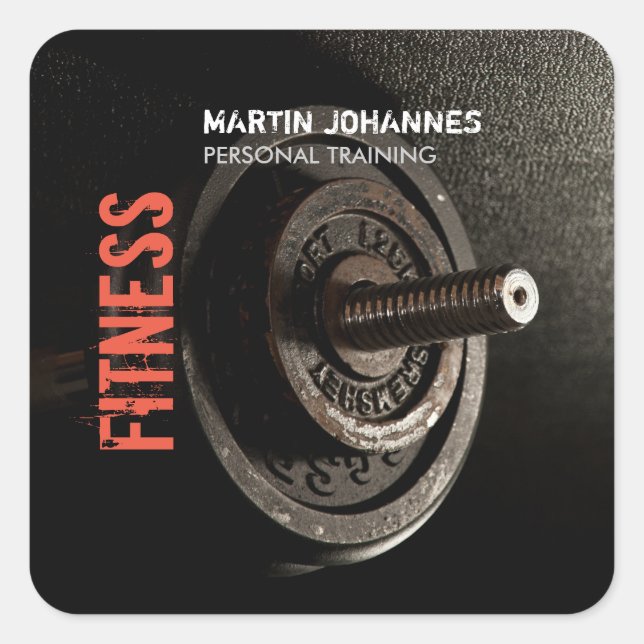 Pegatina Cuadrada Fitness Personal Trainer Bodybuilding Moderno Shar (Anverso)
