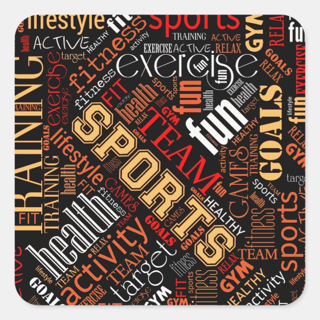Pegatina Cuadrada Fitness Word Cloud rojo/blanco ID284 (Anverso)