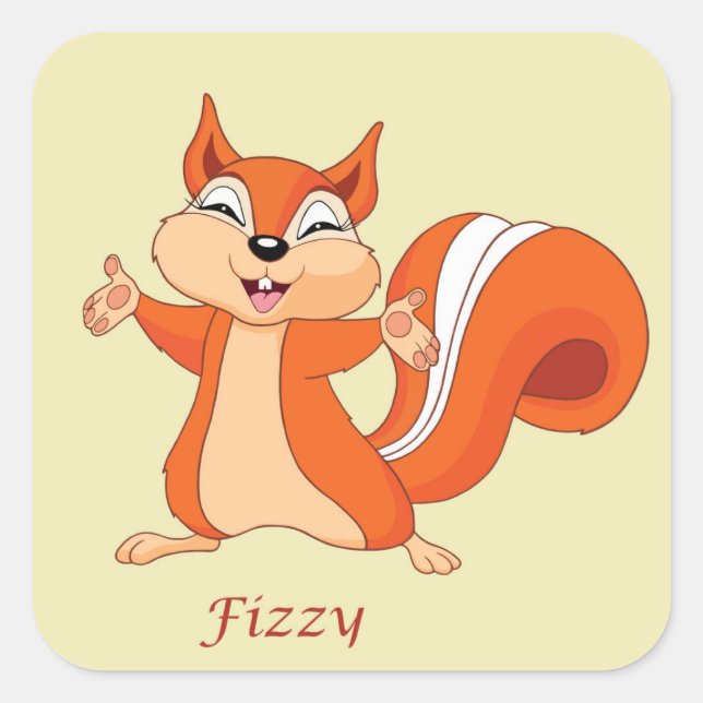 Pegatina Cuadrada Fizzy la ardilla juguetona (Anverso)