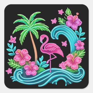 Pegatina Cuadrada Flamenco Neon Tropical