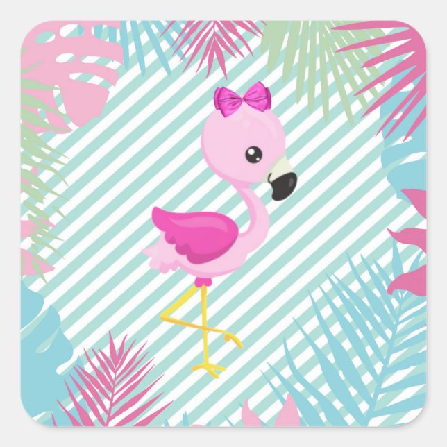 Pegatina Cuadrada Flamenco Rosa Baby para personalizar e imprimir (Anverso)