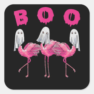 Pegatina Cuadrada Flamencos   Disfraz Flamingo Boo Halloween