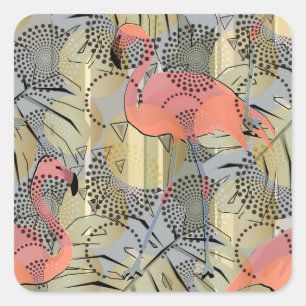 Pegatina Cuadrada Flamencos en un fondo abstracto.