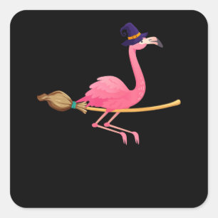 Pegatina Cuadrada Flamencos   Gracioso Flamingo Witch Halloween