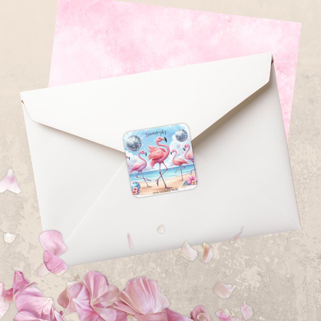 Pegatina Cuadrada Flamingo Birthday Beach Fiesta (Subido por el creador)