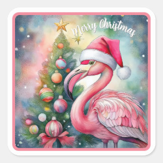 Pegatina Cuadrada Flamingo Christmas Sticker