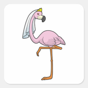 Pegatina Cuadrada Flamingo como novia en Boda con velo