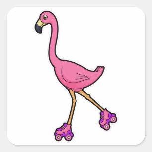 Pegatina Cuadrada Flamingo como patinador con patines