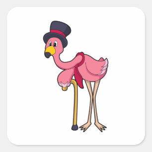 Pegatina Cuadrada Flamingo como pensionista con Gorra
