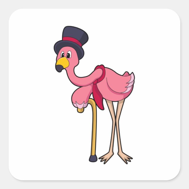Pegatina Cuadrada Flamingo como pensionista con Gorra (Anverso)