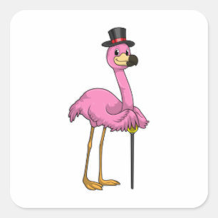 Pegatina Cuadrada Flamingo como pensionista con palo