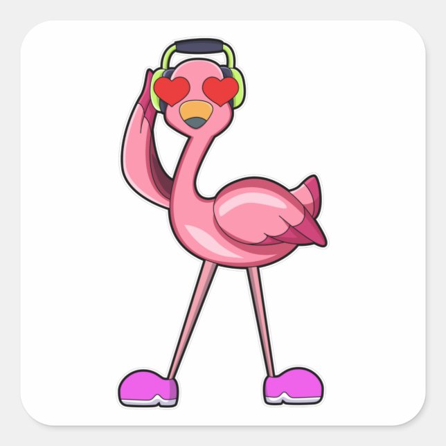 Pegatina Cuadrada Flamingo como pensionista con palo y Gorra (Anverso)