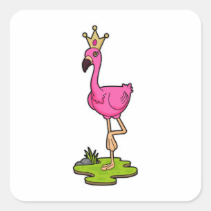 Pegatina Cuadrada Flamingo como princesa con corona
