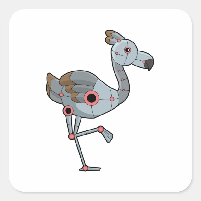 Pegatina Cuadrada Flamingo como Robot (Anverso)