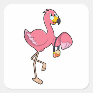 Pegatina Cuadrada Flamingo con cartera