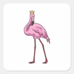 Pegatina Cuadrada Flamingo con corona