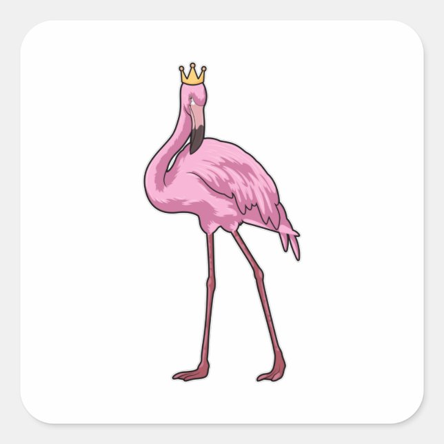 Pegatina Cuadrada Flamingo con corona (Anverso)