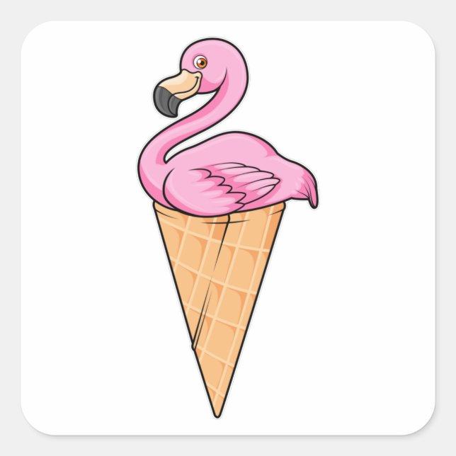 Pegatina Cuadrada Flamingo con crema de helado (Anverso)