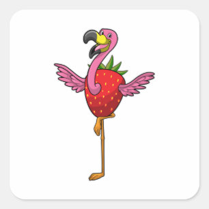 Pegatina Cuadrada Flamingo con fresa