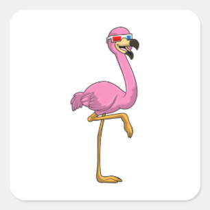 Pegatina Cuadrada Flamingo con gafas