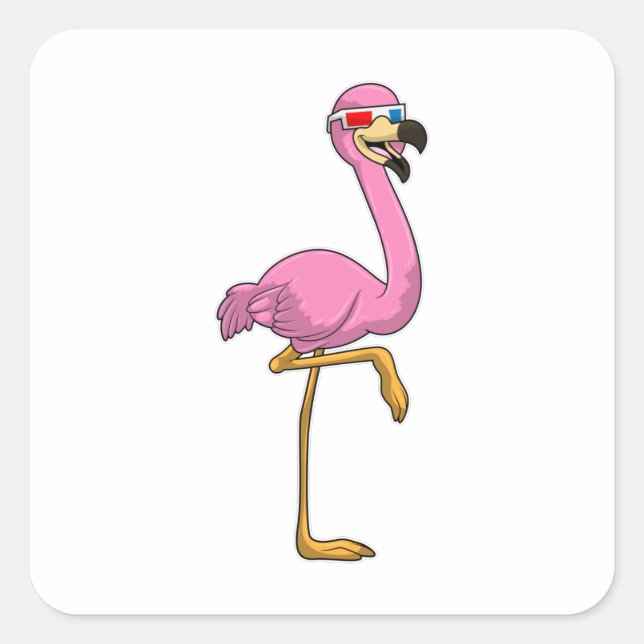 Pegatina Cuadrada Flamingo con gafas (Anverso)