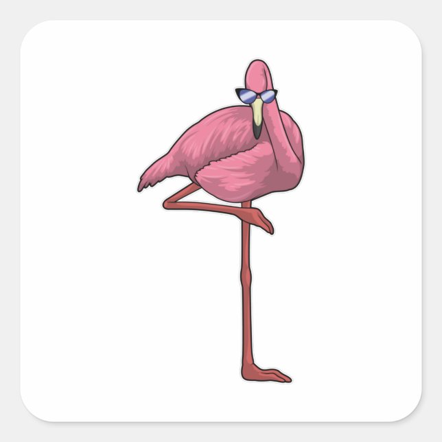 Pegatina Cuadrada Flamingo con gafas de sol (Anverso)