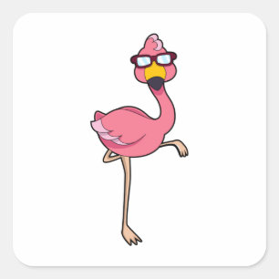 Pegatina Cuadrada Flamingo con gafas de sol