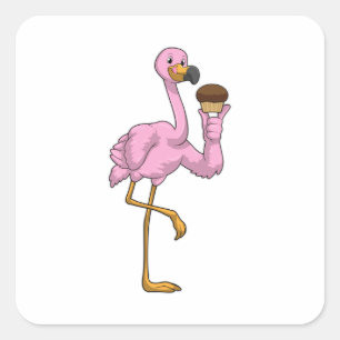 Pegatina Cuadrada Flamingo con Muffin