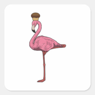 Pegatina Cuadrada Flamingo con Muffin