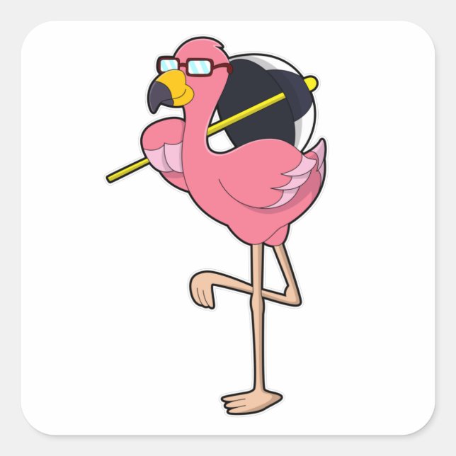 Pegatina Cuadrada Flamingo con paraguas (Anverso)