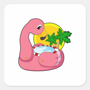 Pegatina Cuadrada Flamingo con piscina
