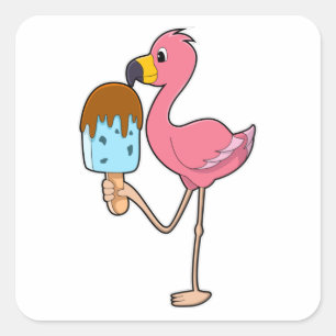 Pegatina Cuadrada Flamingo con Popsicle