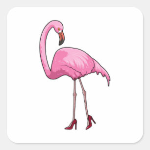 Pegatina Cuadrada Flamingo con tacones altos