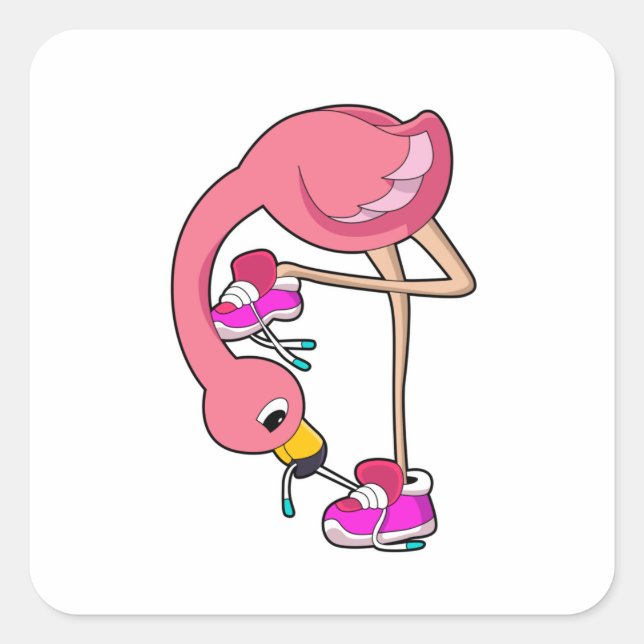 Pegatina Cuadrada Flamingo con zapatos (Anverso)