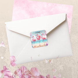 Pegatina Cuadrada Flamingo Dance and Birthday Celebration Fiesta