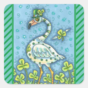 PEGATINA CUADRADA FLAMINGO DE PUNTO DE POLKA VERDE, FUNNY ST. EL DÍA