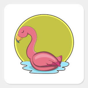 Pegatina Cuadrada Flamingo en agua con sol