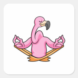 Pegatina Cuadrada Flamingo en el yoga en las piernas cruzadas