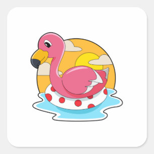 Pegatina Cuadrada Flamingo en Natación con Vida