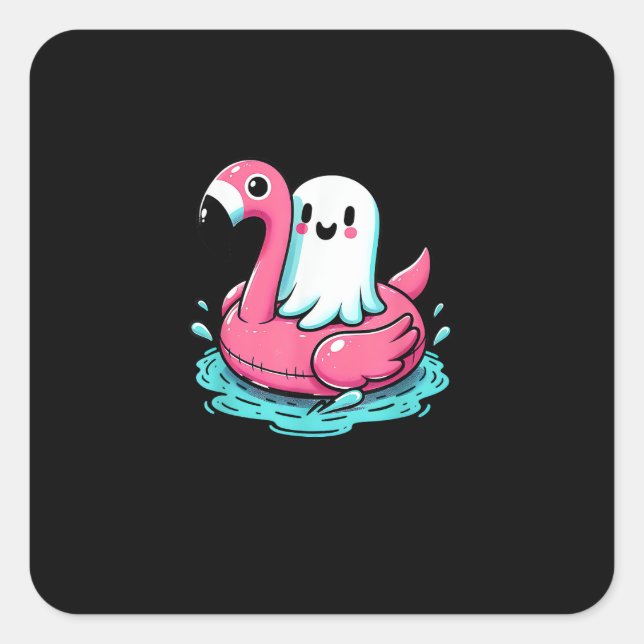 Pegatina Cuadrada Flamingo Funny Spooky Summer Summerween (Anverso)