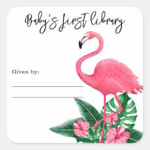 Pegatina Cuadrada Flamingo - la primera biblioteca del bebé