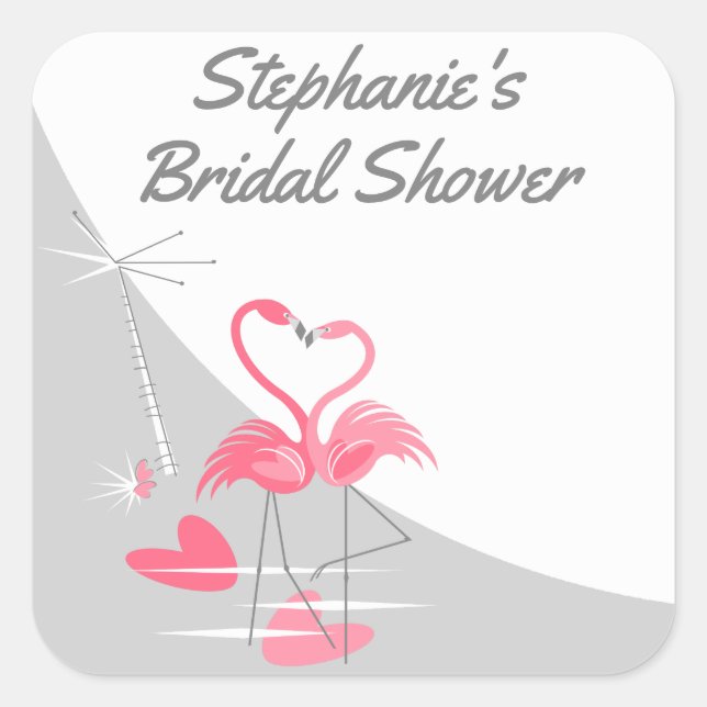 Pegatina Cuadrada Flamingo Love Large Moon Bridal Shower square (Anverso)