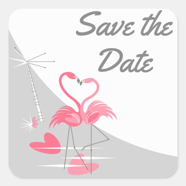 Pegatina Cuadrada Flamingo Love Large Moon Save the Date square (Anverso)