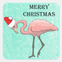 Flamingo navideño en Santa Hat Pegatinas