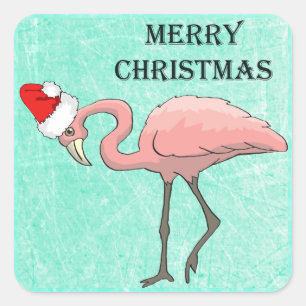 Pegatina Cuadrada Flamingo navideño en Santa Hat Pegatinas