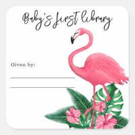 Pegatina Cuadrada Flamingo - primera biblioteca para bebés