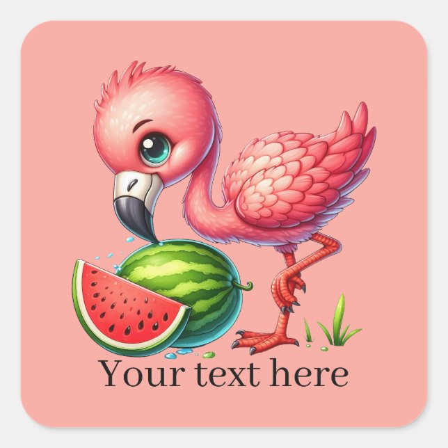 Pegatina Cuadrada Flamingo rosa lindo añadir texto verano (Anverso)