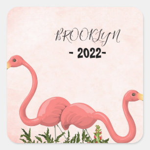 Pegatina Cuadrada Flamingo rosa moderno