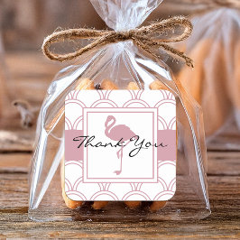 Pegatina Cuadrada Flamingo Rosa Patten de Ola Art Decó Gracias